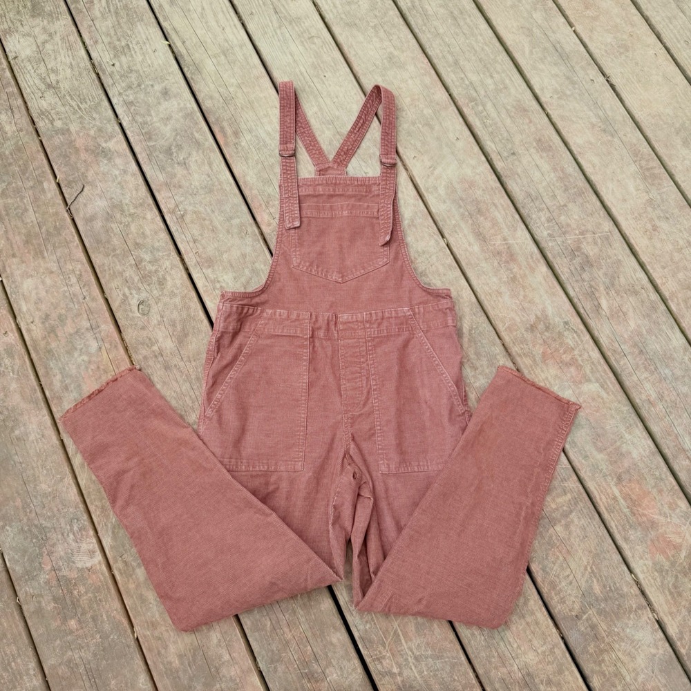 Aerie Mauve Pink Corduroy Overalls XS Adjustable Straps Raw Hem Racerback Bib
